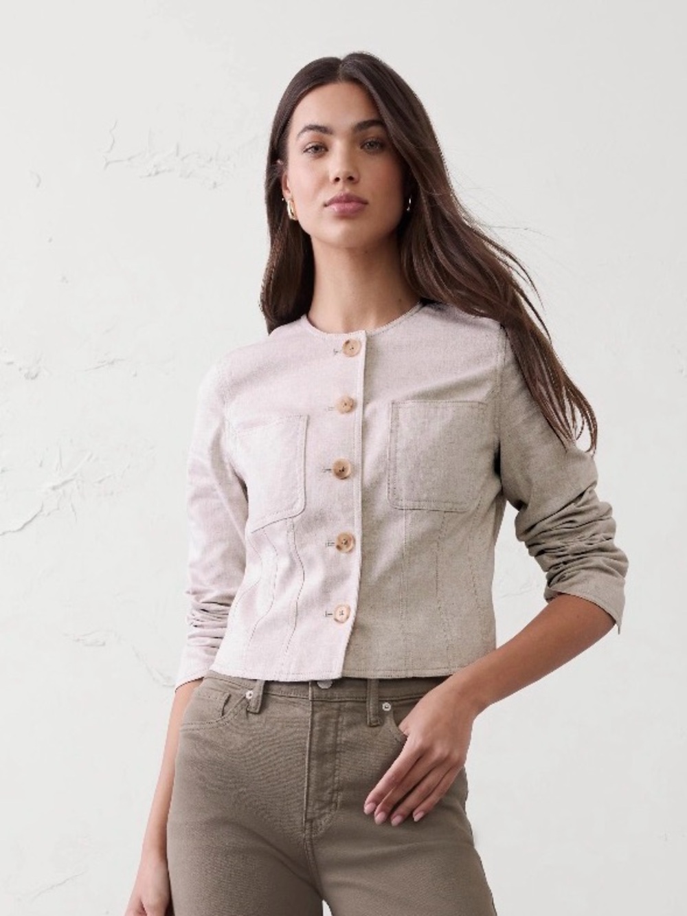 Banana Republic Linen Cropped Jacket Flax Sz 6 Quiet Luxury Coastal Chic